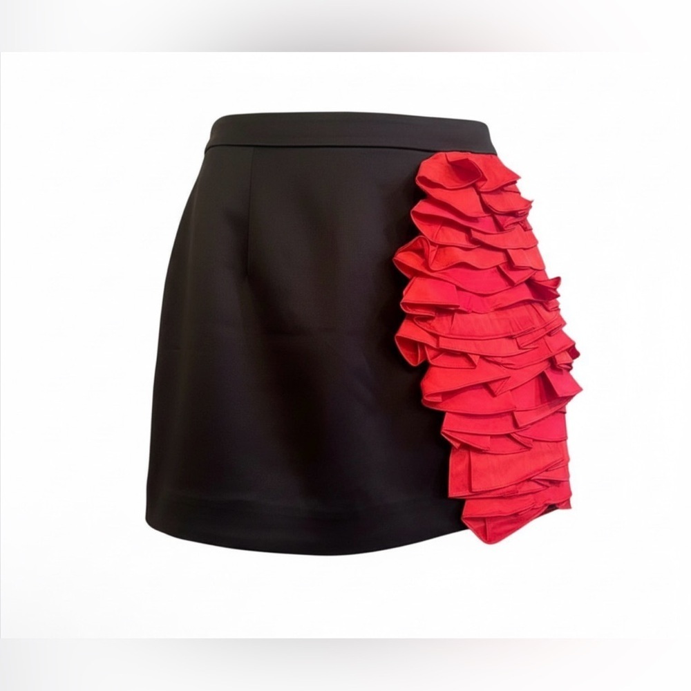 Valentines Jovani Black and Red Ruffled Mini Skirt nye size 8